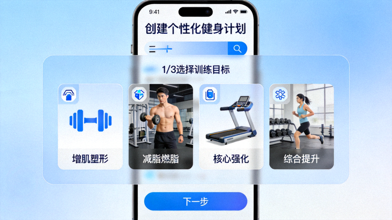 云开体育app个性化健身计划创建向导界面，展示多种训练目标选项